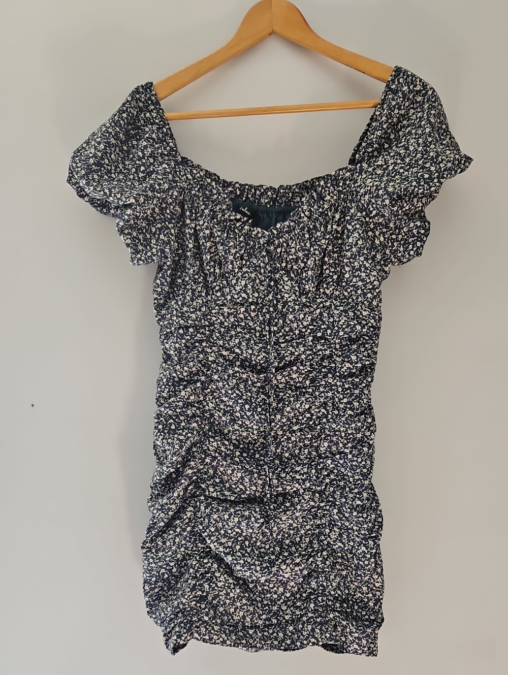 Lulu's Navy & White Floral Ruched Mini Dress